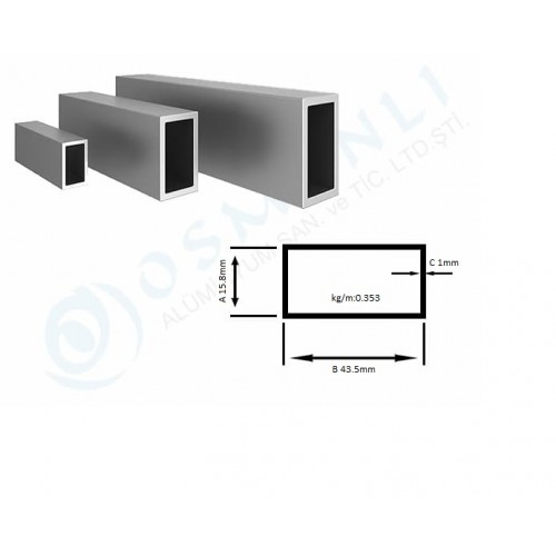 Alüminyum Kutu Profil 15.8mm X 43.5mm Et Kalınlık 1mm Alüminyum Kutu Profil 15.8mm X 43.5mm Et Kalınlık 1mm